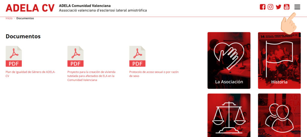 Captura de la página web de ADELA-CV Sección DOCUMENTOS